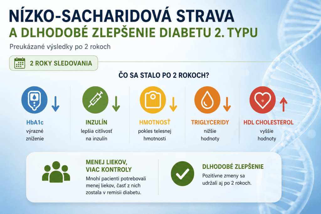 Nízko-sacharidová strava a dlhodobé zlepšenie diabetu 2. typu (Hallberg, 2019)