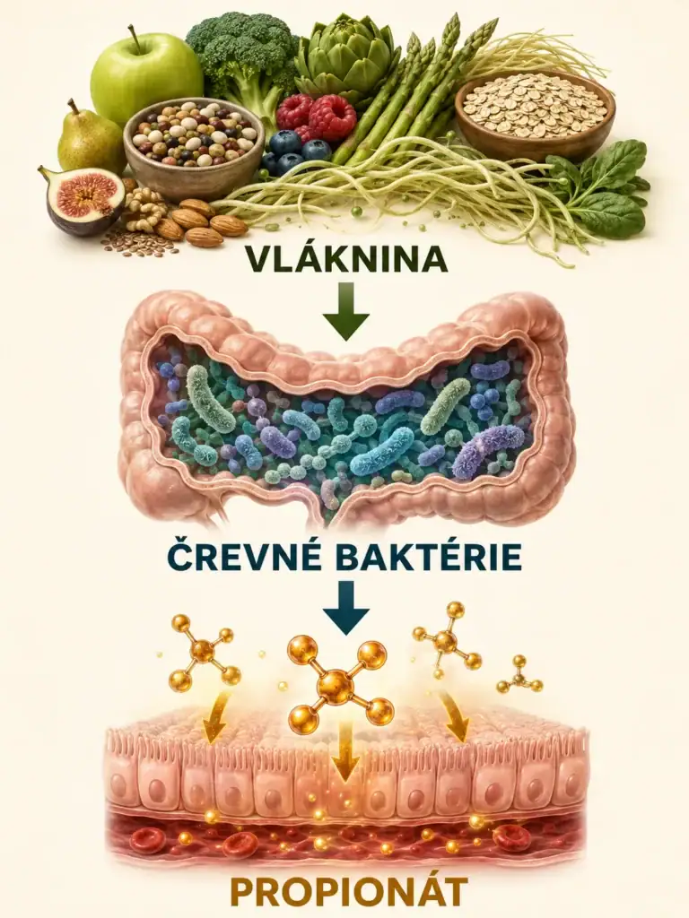Premena vlákniny črevnými baktériami na propionát.