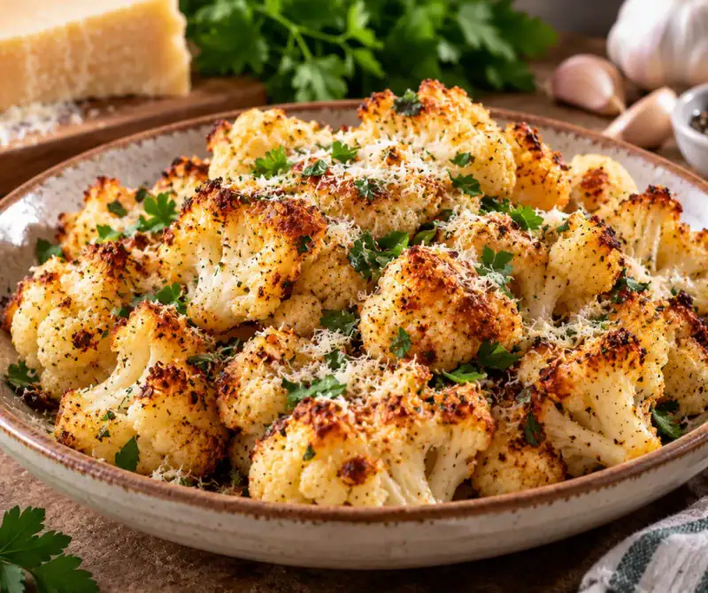 Pečený karfiol s parmezánom, cesnakom a bylinkami