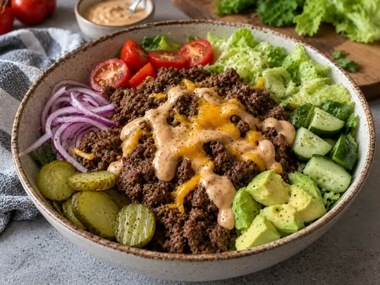 Low-carb burger bowl